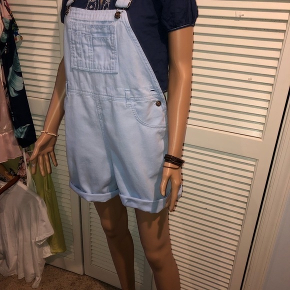 Moda Int. Baby Blue Vintage Short Overalls Medium - Picture 7 of 16